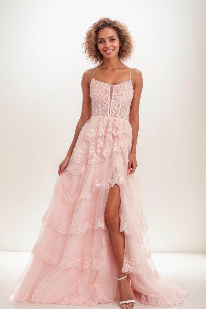 Cowl Neck Spaghetti Straps Lace Corset A Line Tulle Prom Dress CS0816 - COCOMELODY